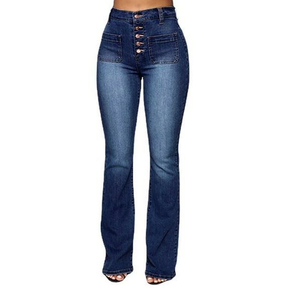 Gvmfive Women Flared Bell Bottom Jeans High Rise Casual Work Bootcut Trousers
