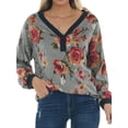 thumbnail image 1 of Gvmfive Women Floral Print Drop Shoulder Long Sleeve V-Neck Casual Tops, 1 of 4