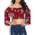 thumbnail image 1 of Gvmfive Women Floral Print Off The Shoulder Flared Long Sleeve Cropped Tops 2XL, 1 of 5