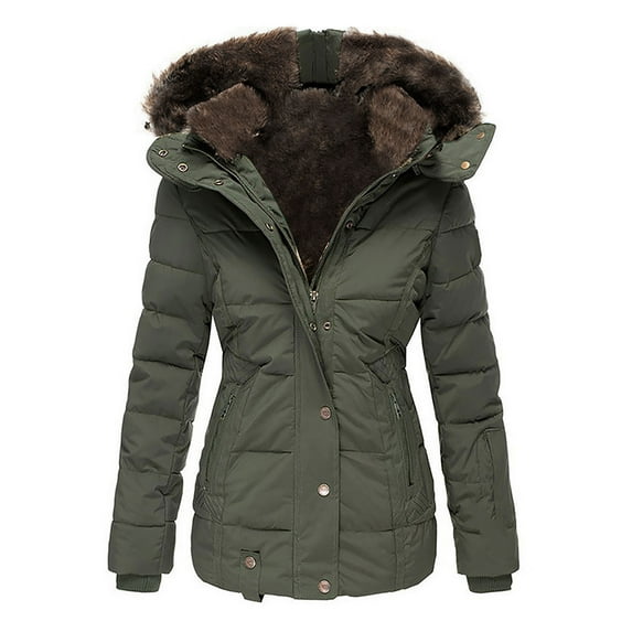 Gvmfive Women Hooded Faux Fur Long Sleeve Lined Coat Jacket Outwear