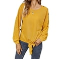 thumbnail image 1 of Gvmfive Women Knot Twist Front Solid Side Buttons Hem Long Sleeve Casual Loose Tops L, 1 of 5