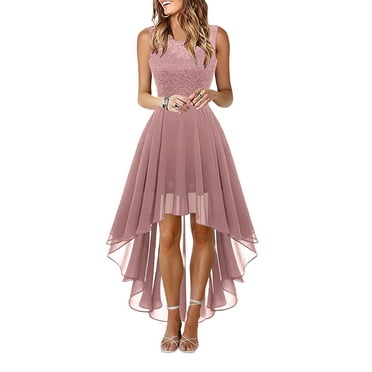 Gvmfive Women Lace A-Line Dress Sleeveless High Low Party Bridesmaid Dresses