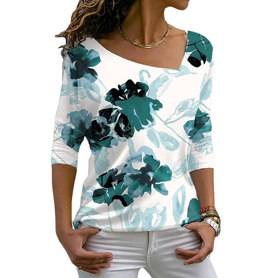 Gvmfive Women Long Sleeve Blouse V Neck Floral Print Casual Tops