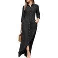 thumbnail image 1 of Gvmfive Women Long Sleeve Lapel V Neck Long Dress Button Down Casual Pockets Denim Dress, 1 of 4