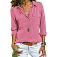thumbnail image 1 of Gvmfive Women Long Sleeve V Neck Blouse Button Down Tunic Tops Shirt, 1 of 4