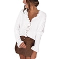 thumbnail image 1 of Gvmfive Women Long Sleeve V Neck Frill Buttons Knit Top Sweater, 1 of 8