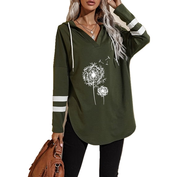 Gvmfive Women Long Sleeve V Neck Printed Hoodies Pullover Tunic Tops