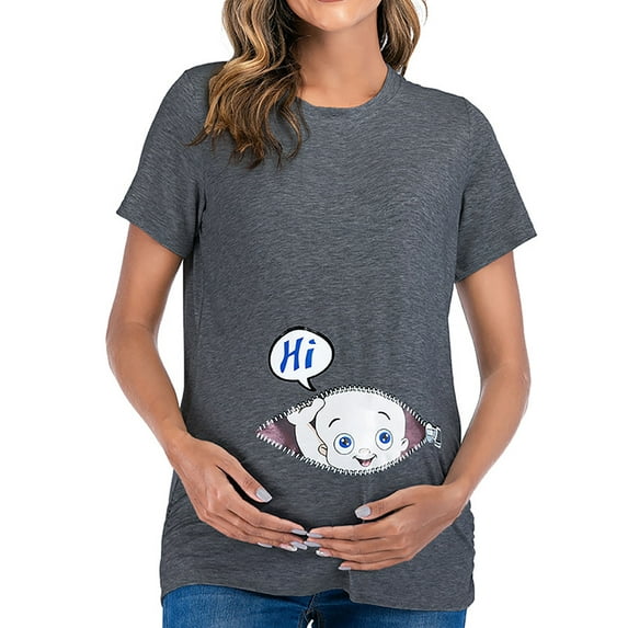 Gvmfive Women Maternity Short Sleeve Cute Baby Print Pregnancy Shirts