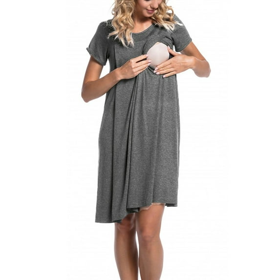 Gvmfive Women Maternity Short Sleeve Midi Dress Pregnancy Breastfeeding Nursing Dresses