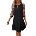 thumbnail image 1 of Gvmfive Women Mesh Sheer 3/4 Sleeve Round Neck Embroidered Flower Party Dress, 1 of 4
