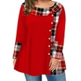 thumbnail image 1 of Gvmfive Women Plaid Print Long Sleeve Tops Colorblock Plus Size Blouse, 1 of 4