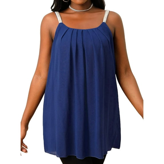 Gvmfive Women Pleated Sleeveless Flowy Chiffon Tank Tops