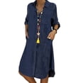 thumbnail image 1 of Gvmfive Women Plus Size Casual Denim Dress Long Sleeve Button Down V Neck Loose Shirt Dress, 1 of 4