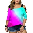 thumbnail image 1 of Gvmfive Women Plus Size Casual Printing Hollow 3/4 Sleeve Tops Loose Blouse T-shirt, 1 of 4