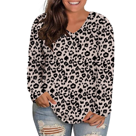 Gvmfive Women Plus Size Casual Tops Long Sleeve Printed Blouse Pullover Loose T Shirt