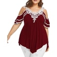 thumbnail image 1 of Gvmfive Women Plus Size Lace Cold Shoulder Short Sleeve Irregular Blouse Tunic Tops T Shirt, 1 of 4