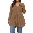 thumbnail image 1 of Gvmfive Women Plus Size Long Sleeve Tunic Tops Henley Pleated Button Down Asymmetrical Flowy Blouse, 1 of 4