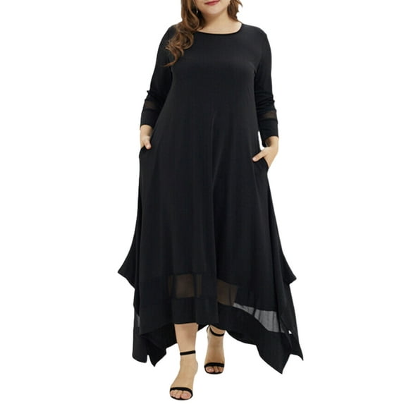 Gvmfive Women Plus Size Party Cocktial Dress Ball Gown Long Sleeve Irregular Kaftan Dress