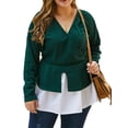 thumbnail image 1 of Gvmfive Women Plus Size Patchwork V Neck Tunic Tops Long Sleeve Loose Blouse Shirt, 1 of 6