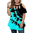 thumbnail image 1 of Gvmfive Women Plus Size Short Sleeve Cold Shoulder Printed Tunic Blouse Tops, 1 of 4