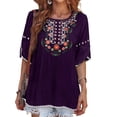 thumbnail image 1 of Gvmfive Women Plus Size Tops Round Neck Short Sleeve Printed Loose Casual Blouse T-Shirt, 1 of 4