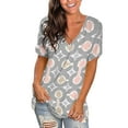 thumbnail image 1 of Gvmfive Women Printed V Neck Loose T Shirt Short Sleeve Blouse Tunic Tops, 1 of 2