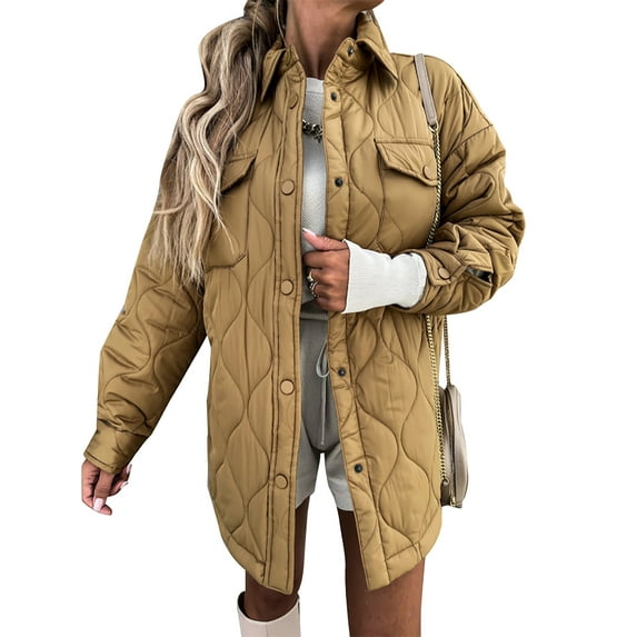 Gvmfive Women Puffer Long Sleeve Jacket Lapel Collar Coat Overcoat