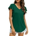 thumbnail image 1 of Gvmfive Women Ruffled Short Sleeve Casual Plain V Neck Tops Blouse T Shirt, 1 of 4
