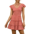 thumbnail image 1 of Gvmfive Women Short Sleeve Ruffles Dress Summer V Neck Mini Dress, 1 of 5