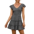 thumbnail image 1 of Gvmfive Women Short Sleeve Ruffles Dress Summer V Neck Mini Dress, 1 of 5