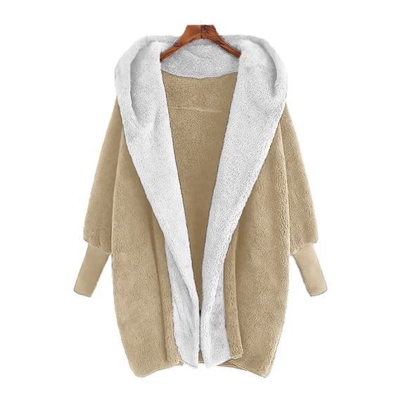 Gvmfive Women Solid Hooded Long Sleeve Coat Teddy Bear Warm Coatigan