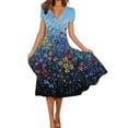 thumbnail image 1 of Gvmfive Women Boho Floral Print Short Sleeve Swing Dress Summer Party Beach Casual Midi Dress, 1 of 4