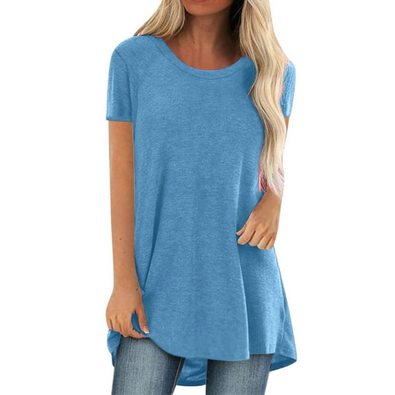 Gvmfive Women Summer Casual T Shirt Plain Short Sleeve Tunic Tops Loose Blouse