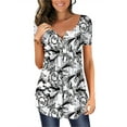 thumbnail image 1 of Gvmfive Women Summer Floral Print Short Sleeve Tunic Tops Button Down Loose Blouse T-shirt, 1 of 4