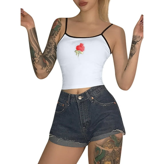 Gvmfive Women Summer Printed Spaghetti Strap Cropped Cami Beach Casual Tank Tops