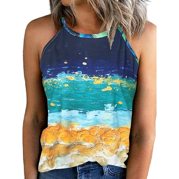 Gvmfive Women Tank Tops Summer Sleeveless Gradient Color T-shirt Blouse