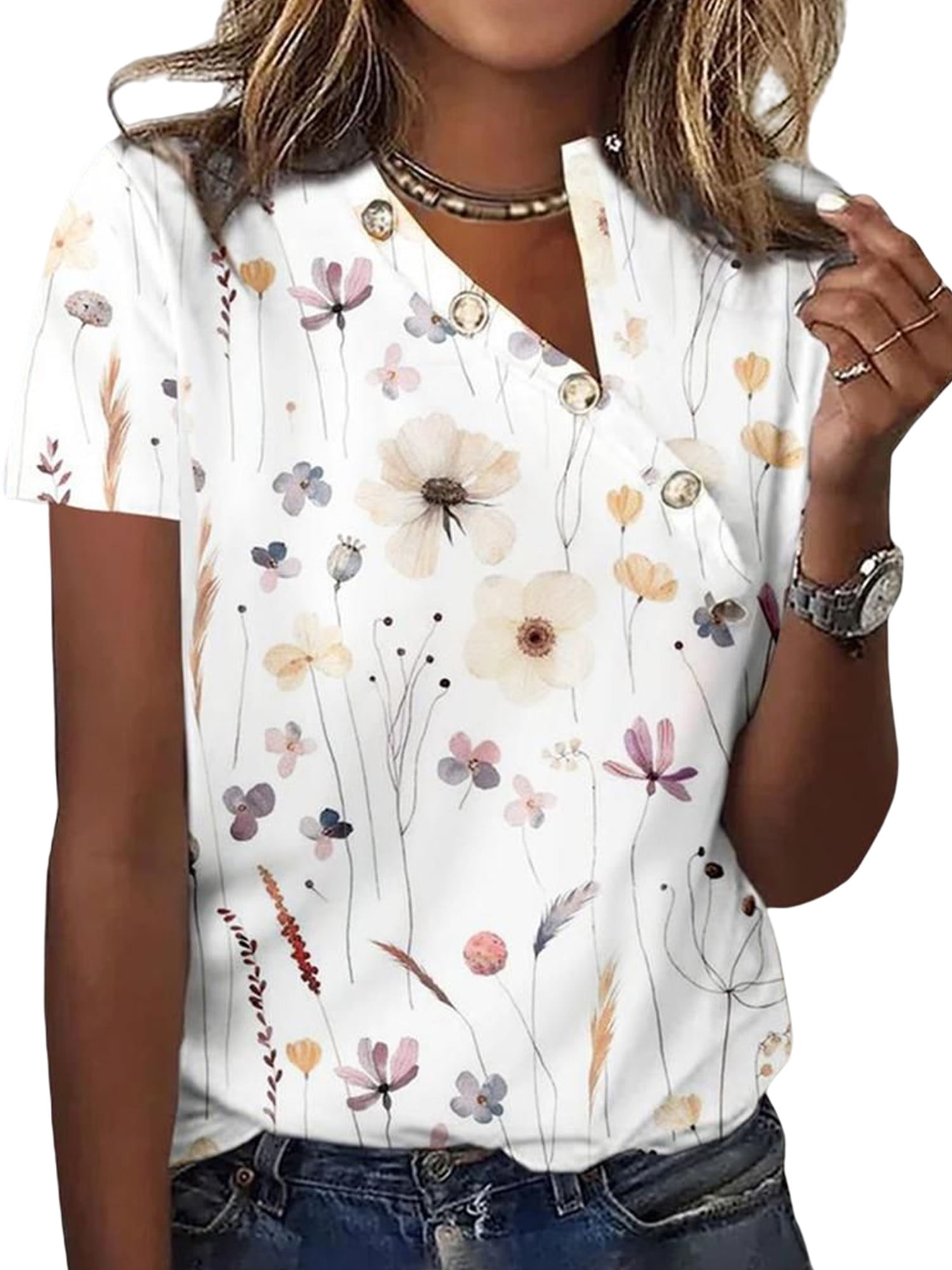 V-Neck Short Sleeve Blouse