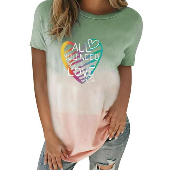 Gvmfive Women Tops Gradient Printed Short Sleeve Crew Neck Loose Blouse T Shirt