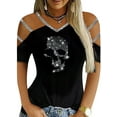 thumbnail image 1 of Gvmfive Women Tops Rhinestone Cold Shoulder T Shirt Short Sleeve Casual Tunic Blouse, 1 of 6
