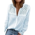 thumbnail image 1 of Gvmfive Women V Neck Button Down Lace Tops Shirt Long Sleeve Blouse, 1 of 4