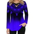 thumbnail image 1 of Gvmfive Women V Neck Long Sleeve Criss Cross Gradient Printed Casual T-Shirt Blouse Tops, 1 of 4