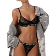 thumbnail image 1 of Gvmfive Women's 2 Piece Lace Lingerie Set Bralette Strappy Letters Bra and Panty Underwear Set, 1 of 5