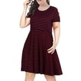 thumbnail image 1 of Gvmfive Women's Casual Short Sleeve Striped Print Dress Round Neck Cold Shoulder Skater Midi Dress Plus Size, 1 of 4