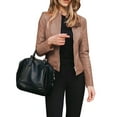 thumbnail image 1 of Gvmfive Women's Fashion Solid Faux Leather Zip Moto Jacket Plus Size Slim Short Coat, 1 of 2