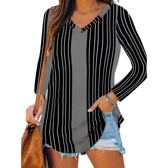 Gvmfive Women's Floral Print Long Sleeve Blouse V-Neck Casual Pullover Tops