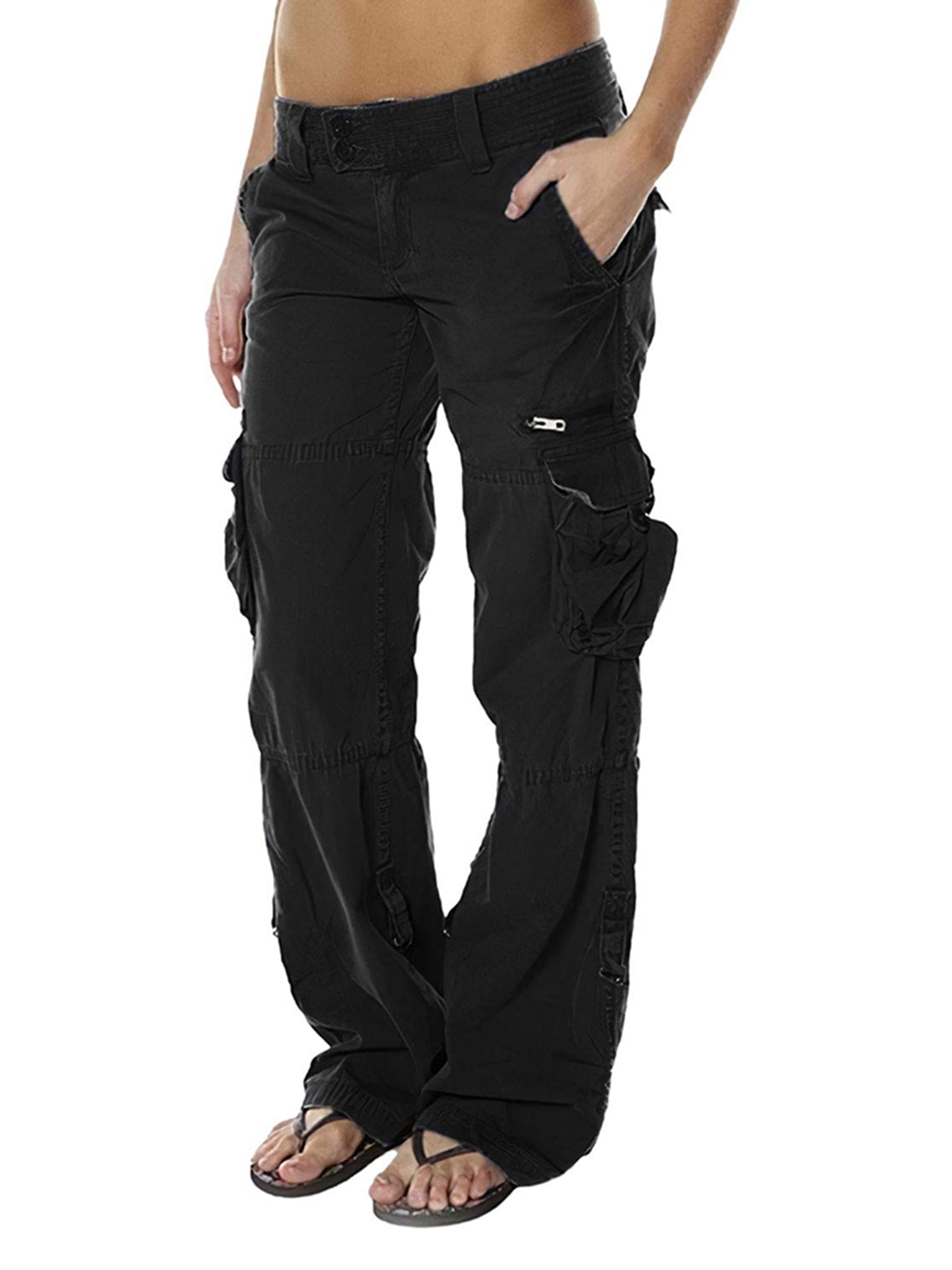 Gvmfive Women's Fulllength Loose Fit Solid Pockets Low Waist Cargo Pants