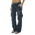 thumbnail image 1 of Gvmfive Women's Full-length Loose Fit Solid Pockets Low Waist Cargo Pants, 1 of 8