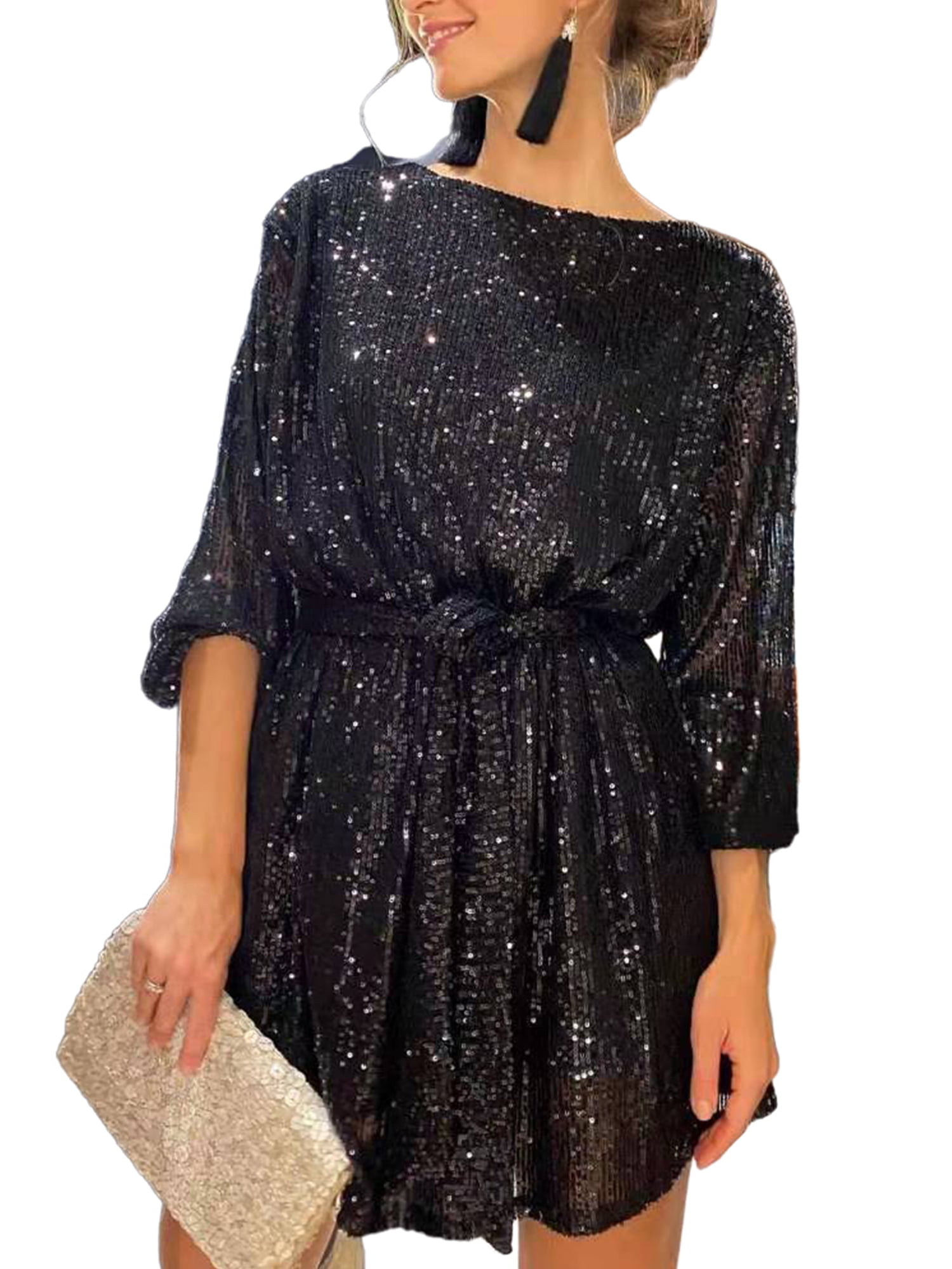 Gvmfive Women's Glitter Sequin Skater Dress Long Sleeve Lace Up Party Dress - Walmart.com Gvmfive Women's Glitter Sequin Skater Dress Long Sleeve Lace Up Party Dress - Walmart.com