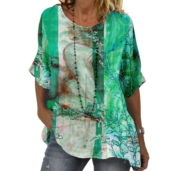 Gvmfive Women's Half Sleeve Loose Tops Casual Summer Tunic Blouse
