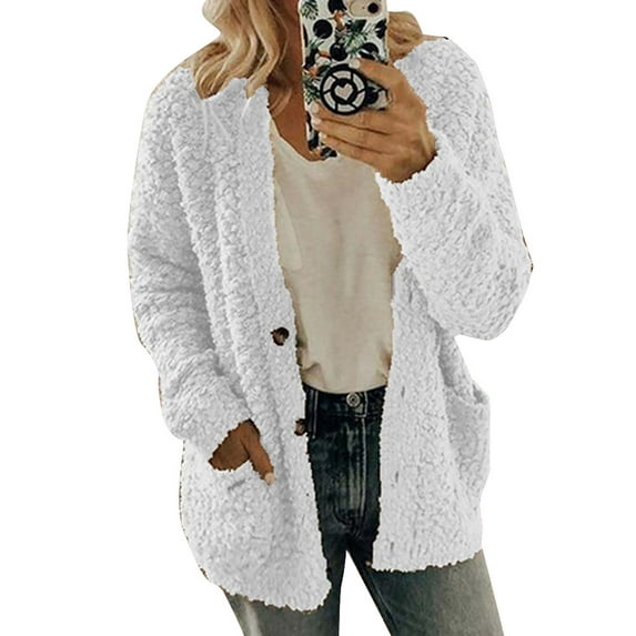 Gvmfive Women's Hooded Coat Outwear Casual Buttons Jacket Cardigan